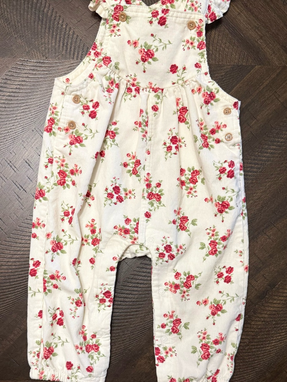 Cream Floral Corduroy Overalls for Kids - Pink Rose Print